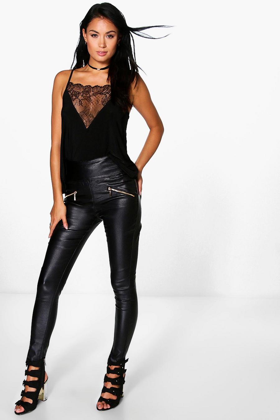 Black Willow Coated Super Stretch Zip Back Skinny Trousers image number 1