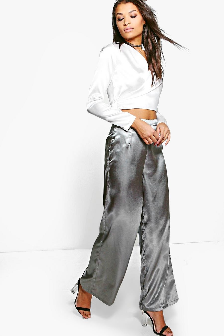 Grace Satin Wrap Top & Wide Leg Trouser Co-Ord image number 1