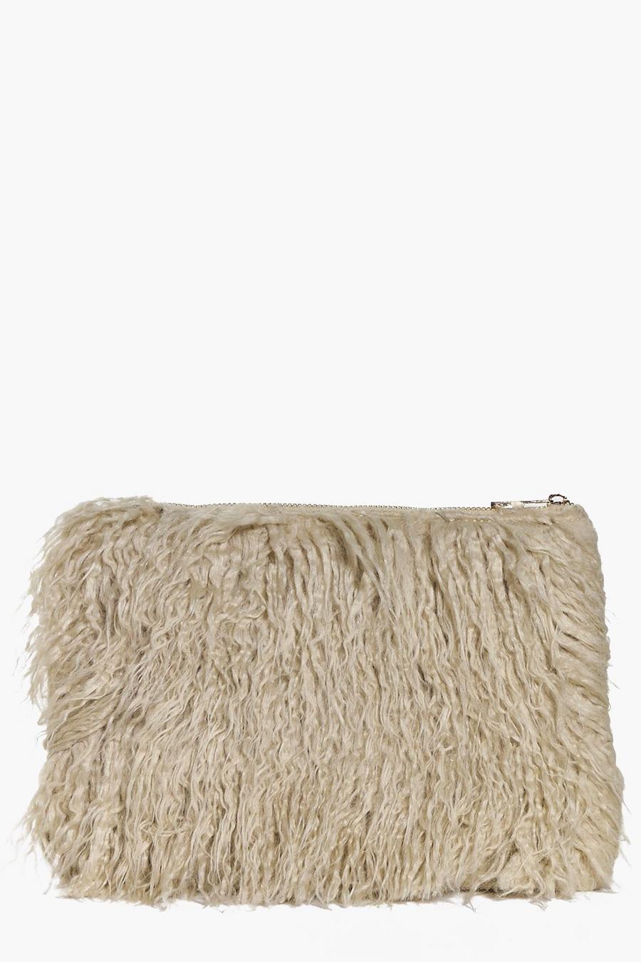 Nude Lacey Mongolian Faux Fur Clutch Bag image number 1