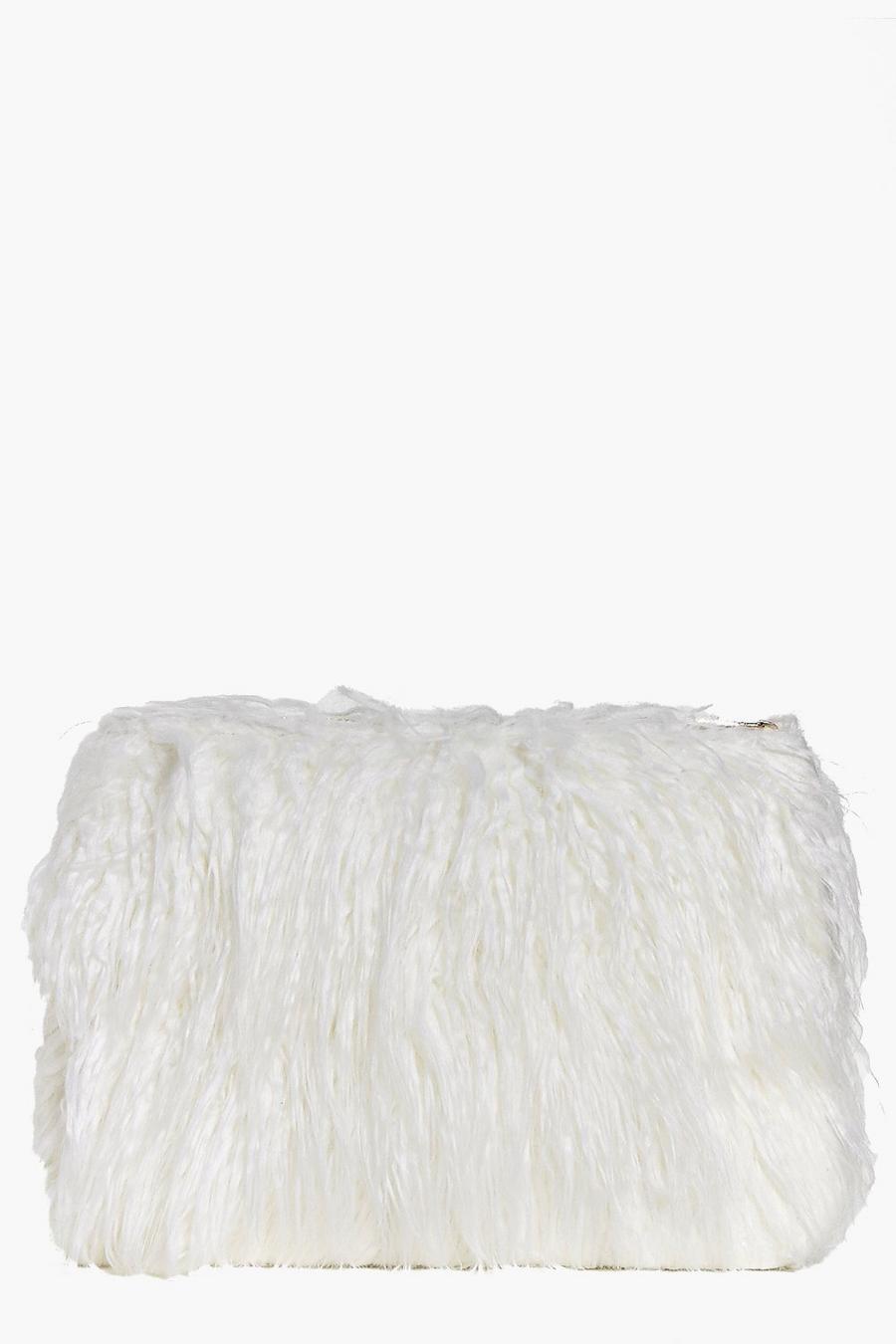 White Lacey Mongolian Faux Fur Clutch Bag image number 1