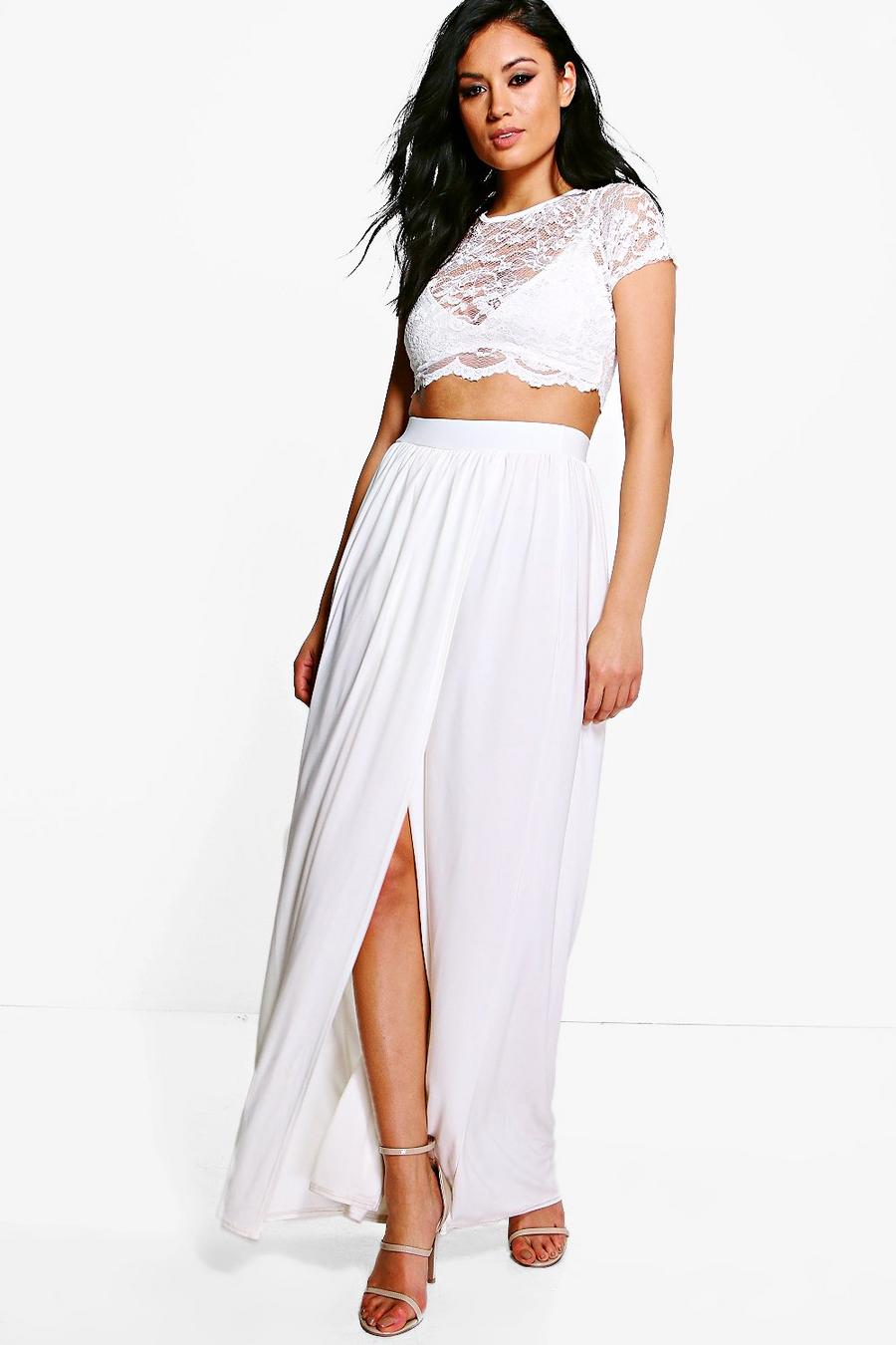 Ivory Lace Crop Bralet And Maxi Skirt Two-Piece image number 1