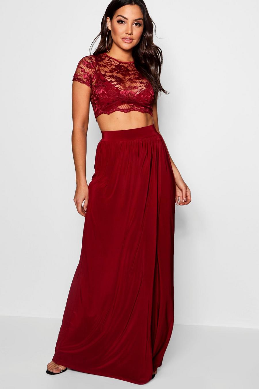 Wine Lace Crop Bralette And Maxi Skirt Co-Ord image number 1