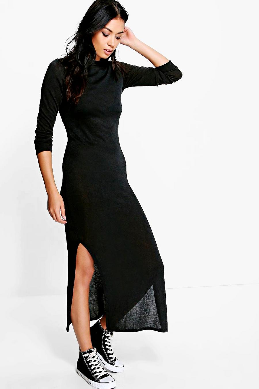 Black Eliza Knitted Maxi Lounge Dress image number 1