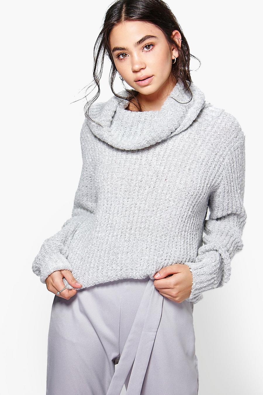 Boucle Crop Cowl Neck Sweater image number 1