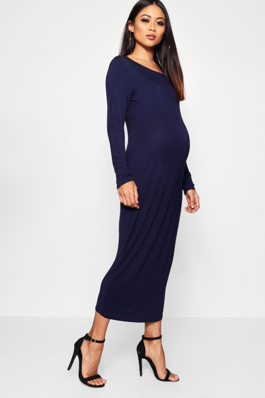 Navy Maternity Caroline Long Sleeve Midi Dress image number 1