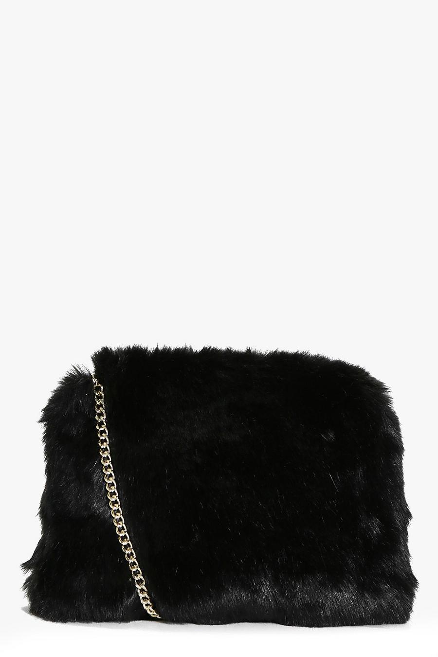 Black Kara Fluffy Faux Fur Cross Body Bag image number 1