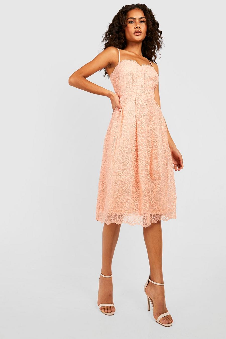 Robe patineuse mi-longue avec broderie, Blush image number 1