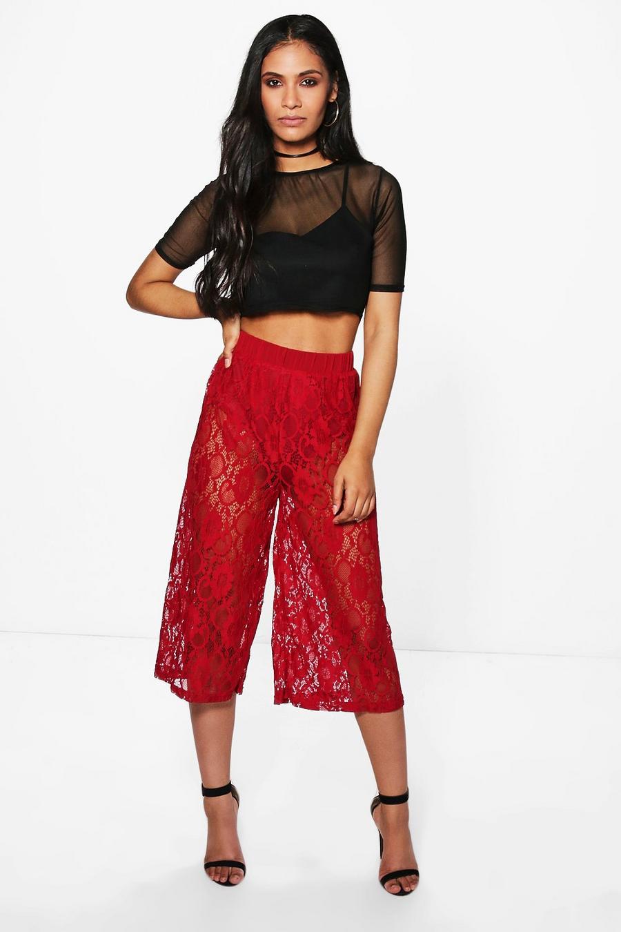 Berry Arianna Lace Wide Leg Culottes image number 1