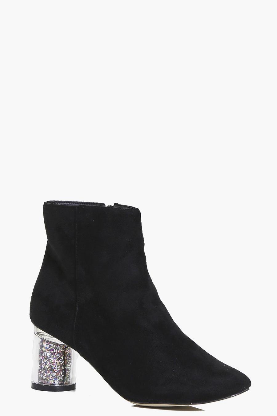 Black Annie Clear Glitter Heel Ankle Boot image number 1