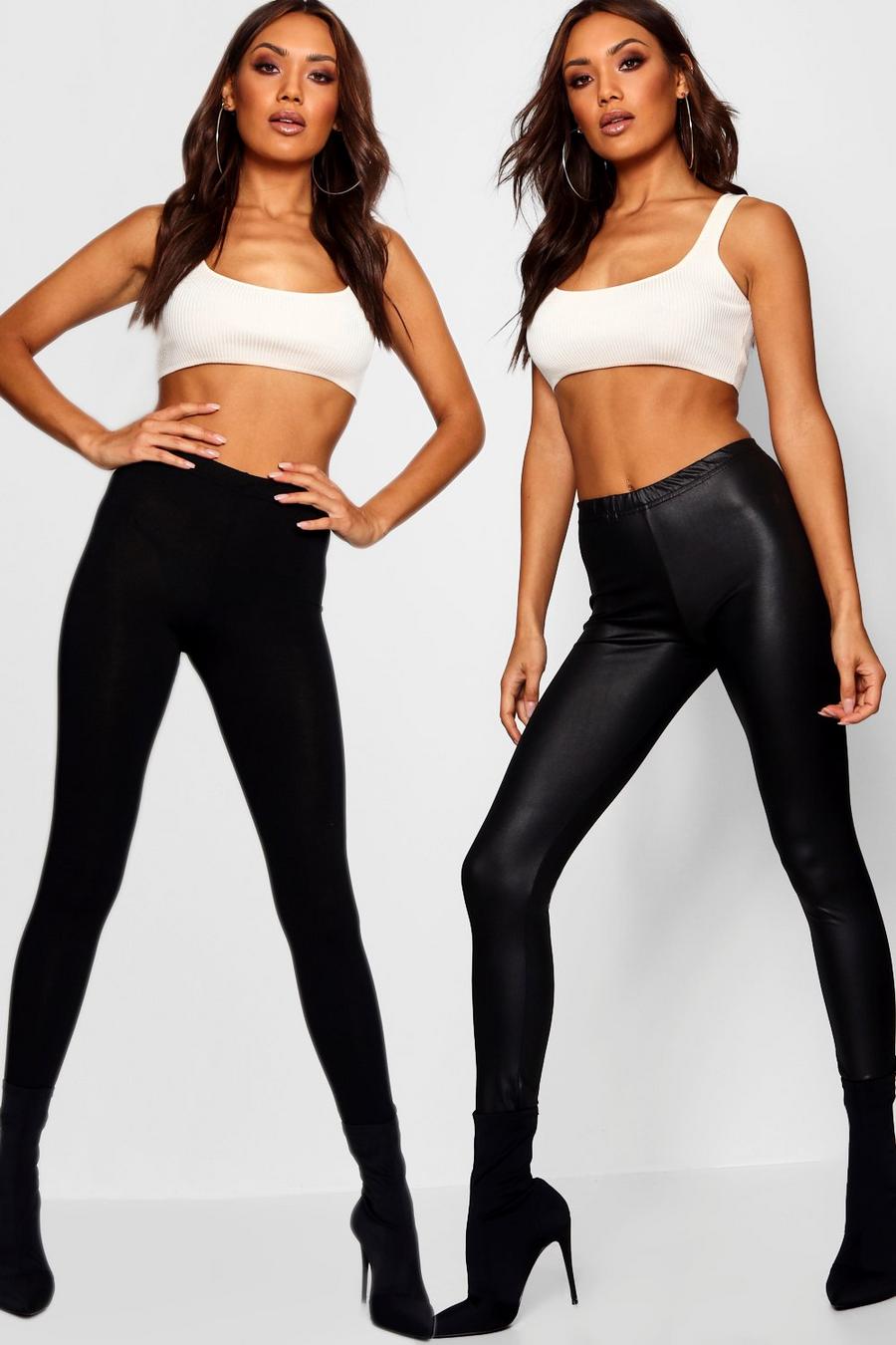 Black 2 Pack Shiny And Jersey Knit Leggings image number 1