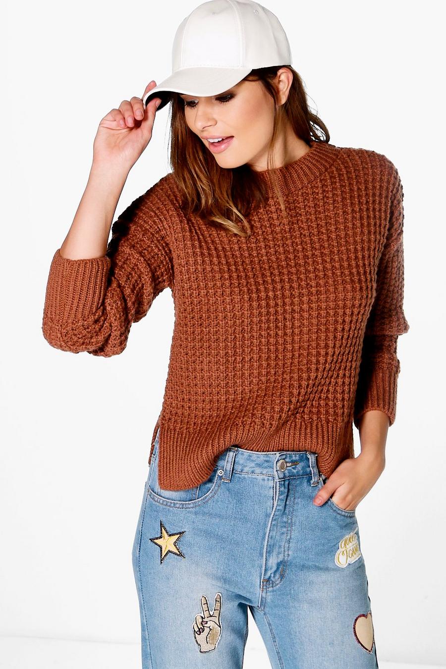 Chestnut Soft Knit Waffle Knit Sweater image number 1