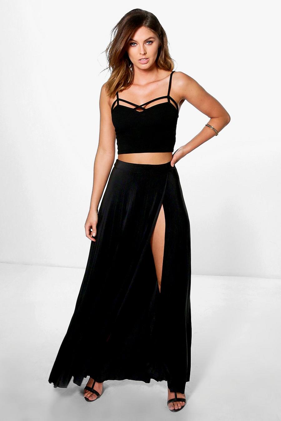 Marli Wrap Front Pleated Slinky Maxi Skirt image number 1