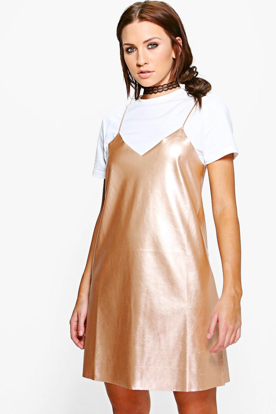 Gold Melody Metallic Faux Leather Slip Dress image number 1