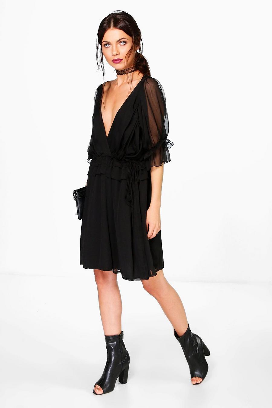 Black Boutique Soph Ruffle Detail Wrap Front Dress image number 1