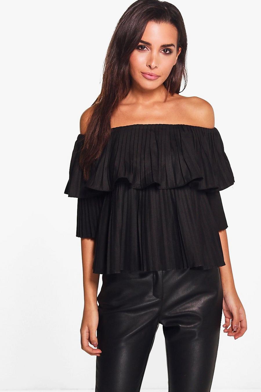 Amy Pleated Ruffle Bardot Top image number 1