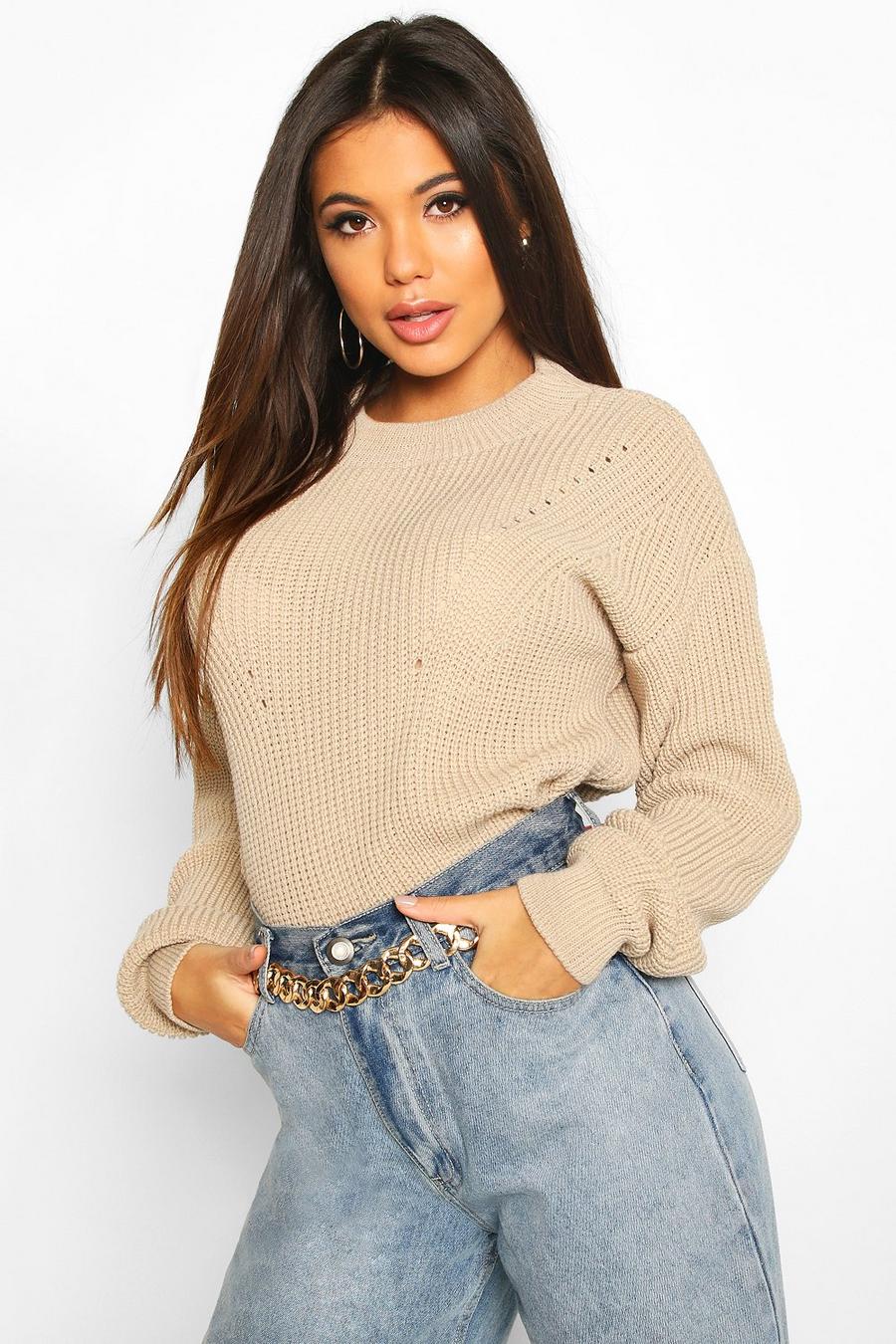 Stone Open Knit Turtle Neck Sweater image number 1