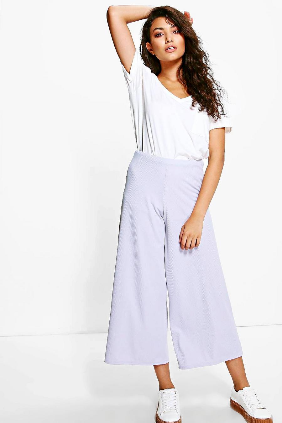 Grey Baha Ribbed Wide Leg Cropped Trousers image number 1