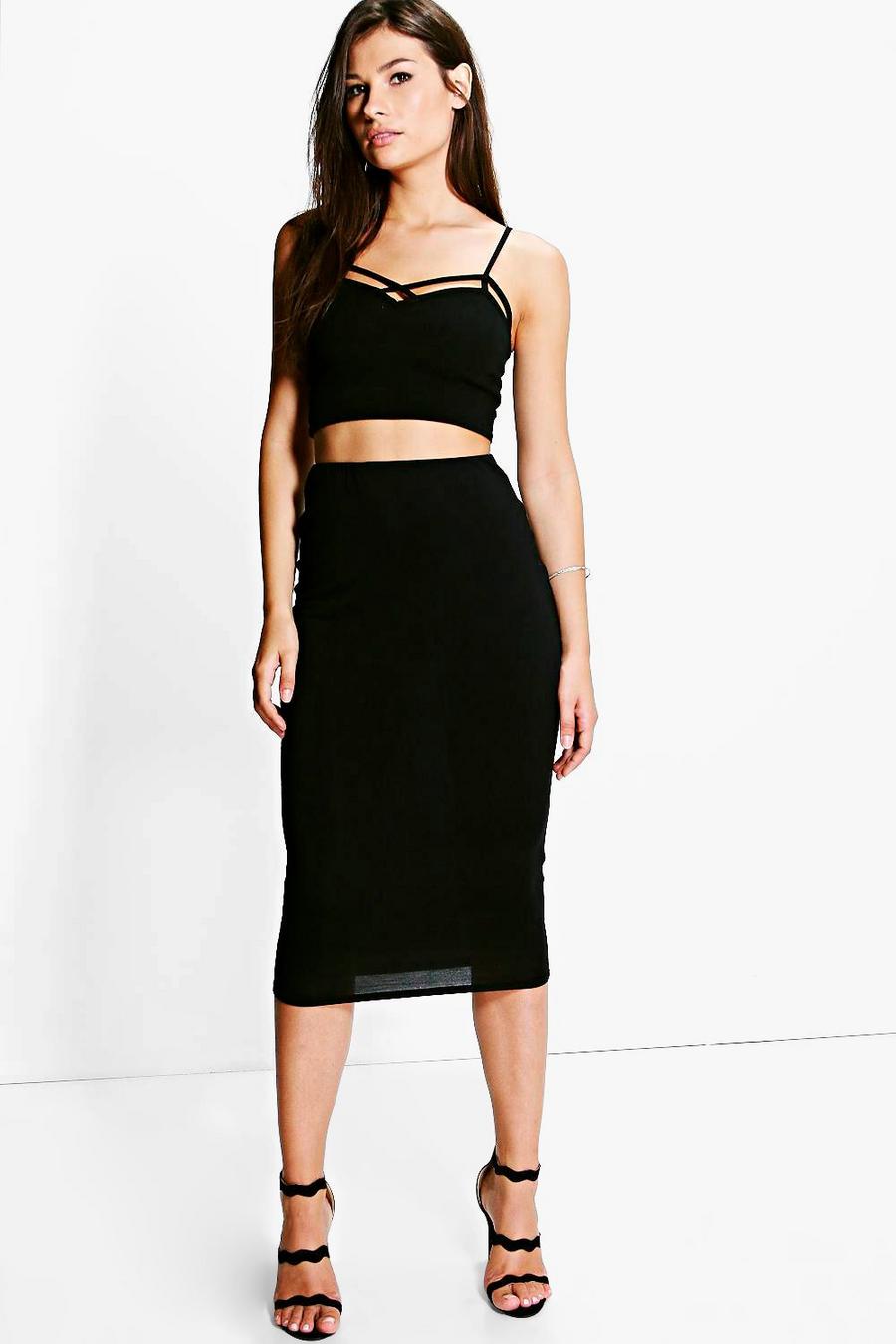 Black Mari Longer Length Viscose Midi Skirt image number 1