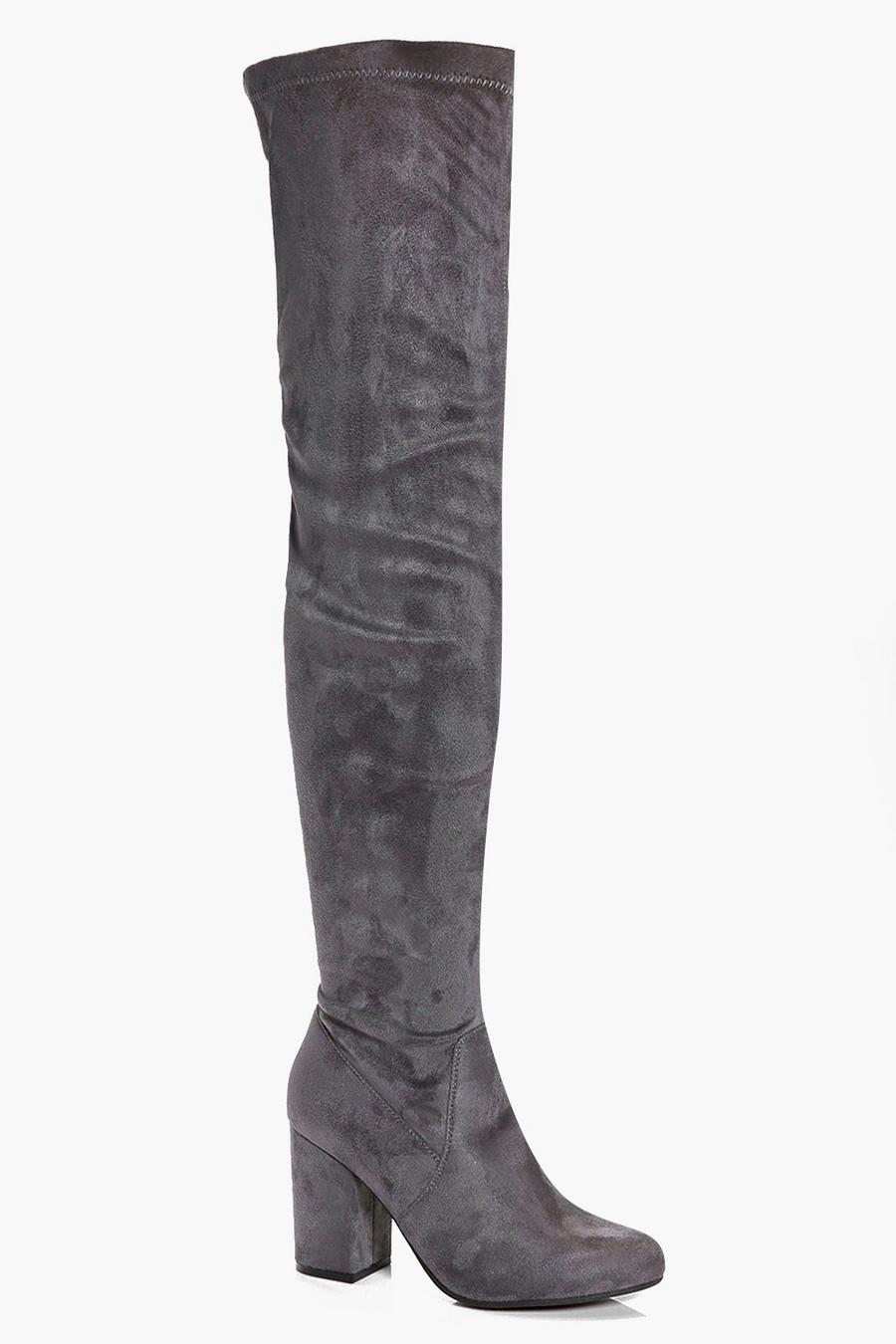 Grey Eloise Block Heel Thigh High Boots image number 1