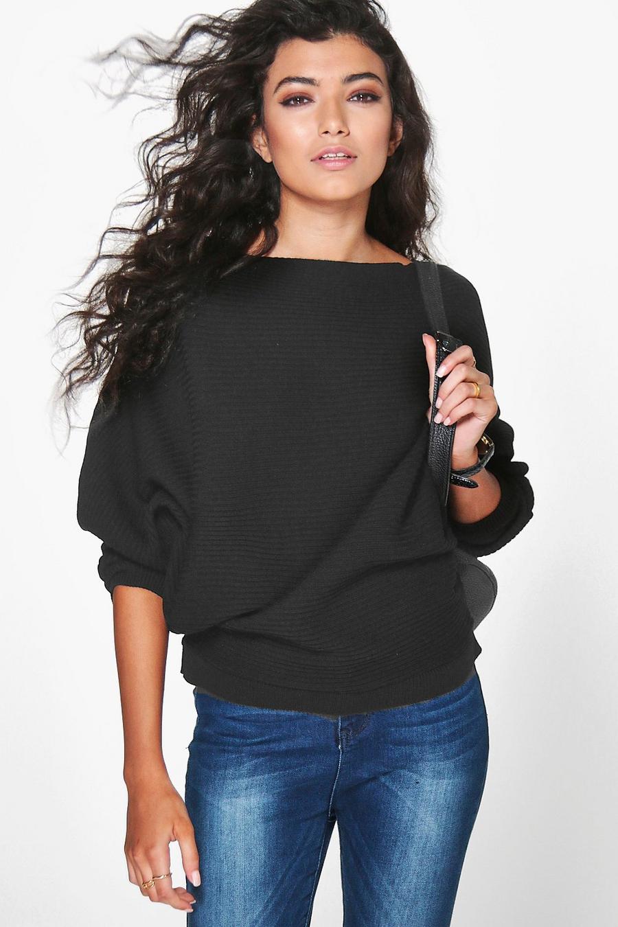 Oversized Rib Knit Batwing Jumper image number 1
