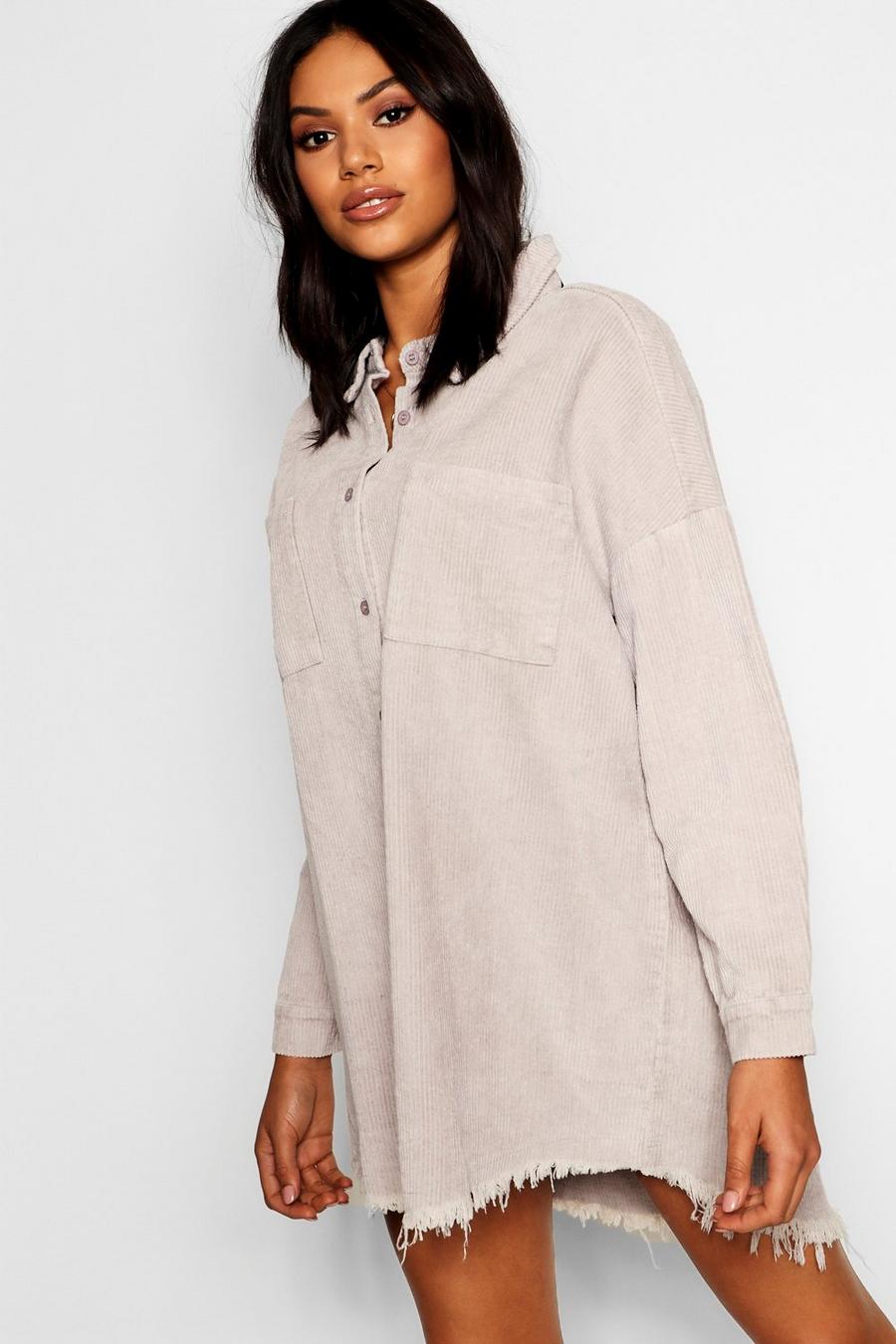 Grey Raw Edge Oversized Cord Shirt image number 1