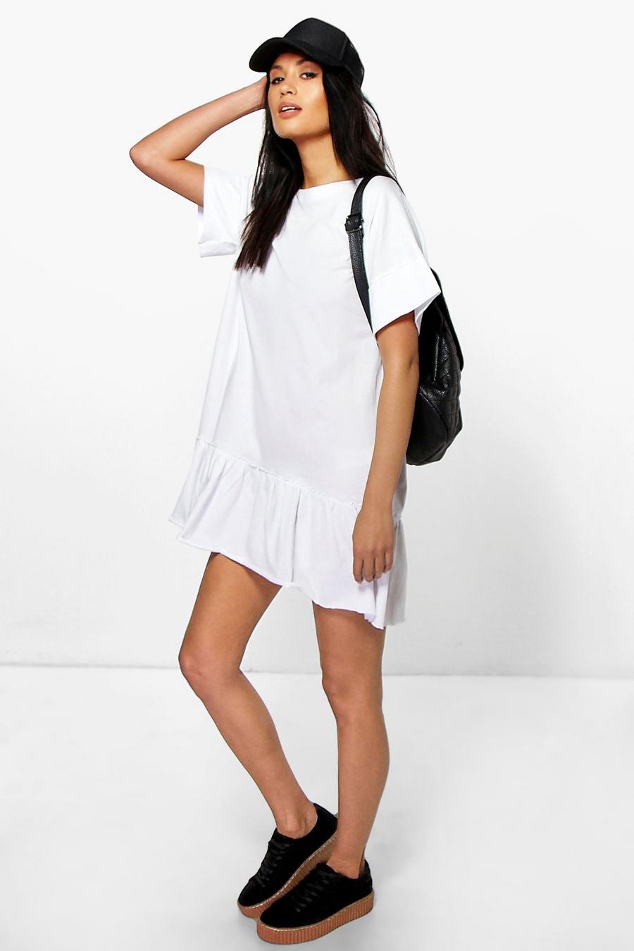 T-Shirt-Kleid mit Rüschensaum, Weiß image number 1
