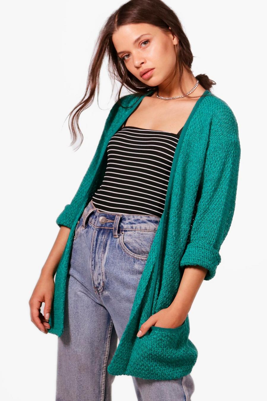 Emerald Loose Knit Slouchy Pocket Cardigan image number 1