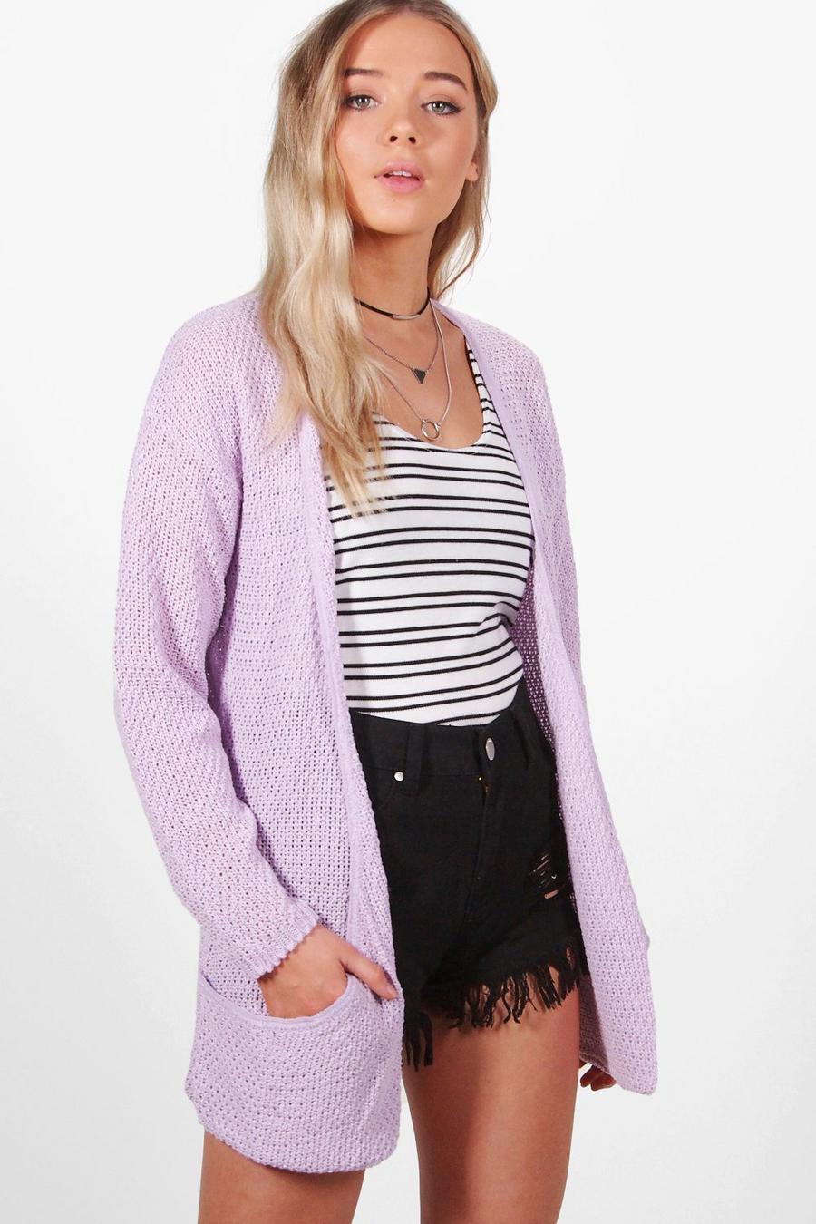 Lilac Loose Knit Slouchy Pocket Cardigan image number 1