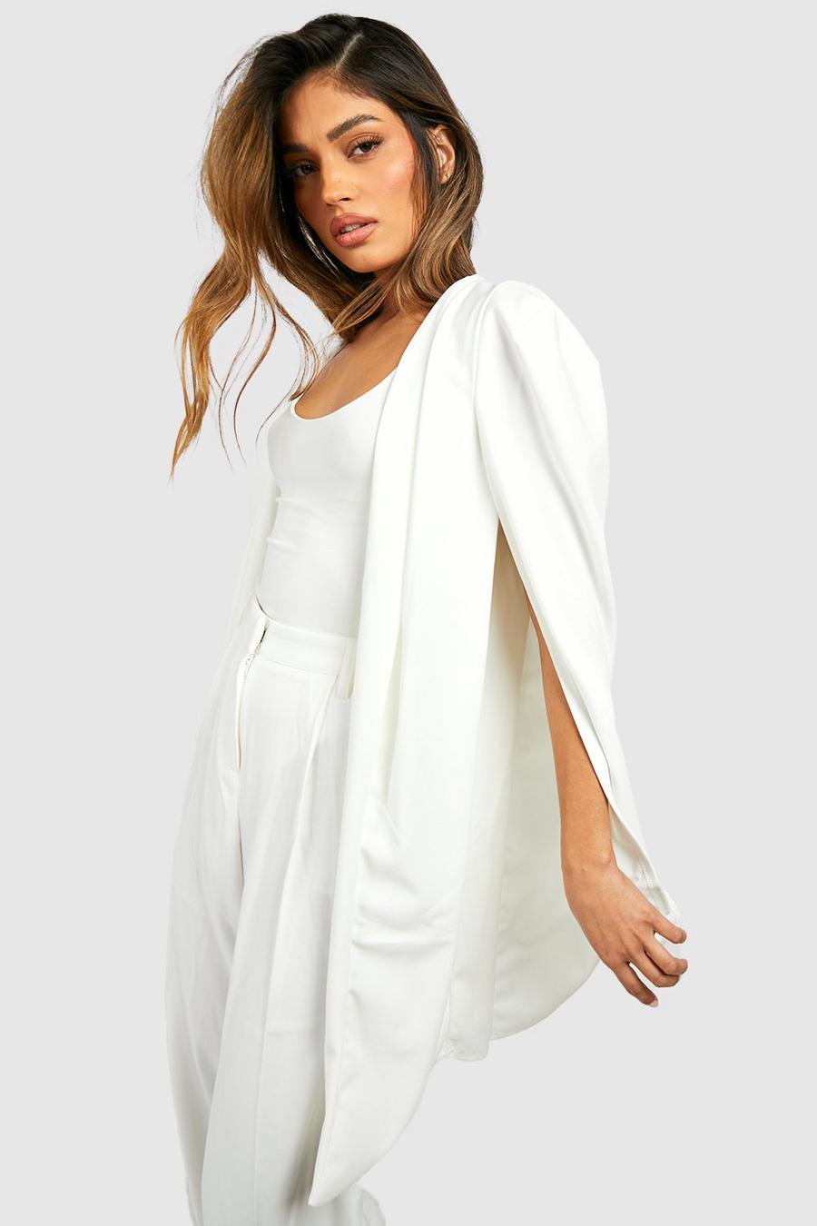 Cream Longline Tailored Jersey Knit Crepe Cape image number 1