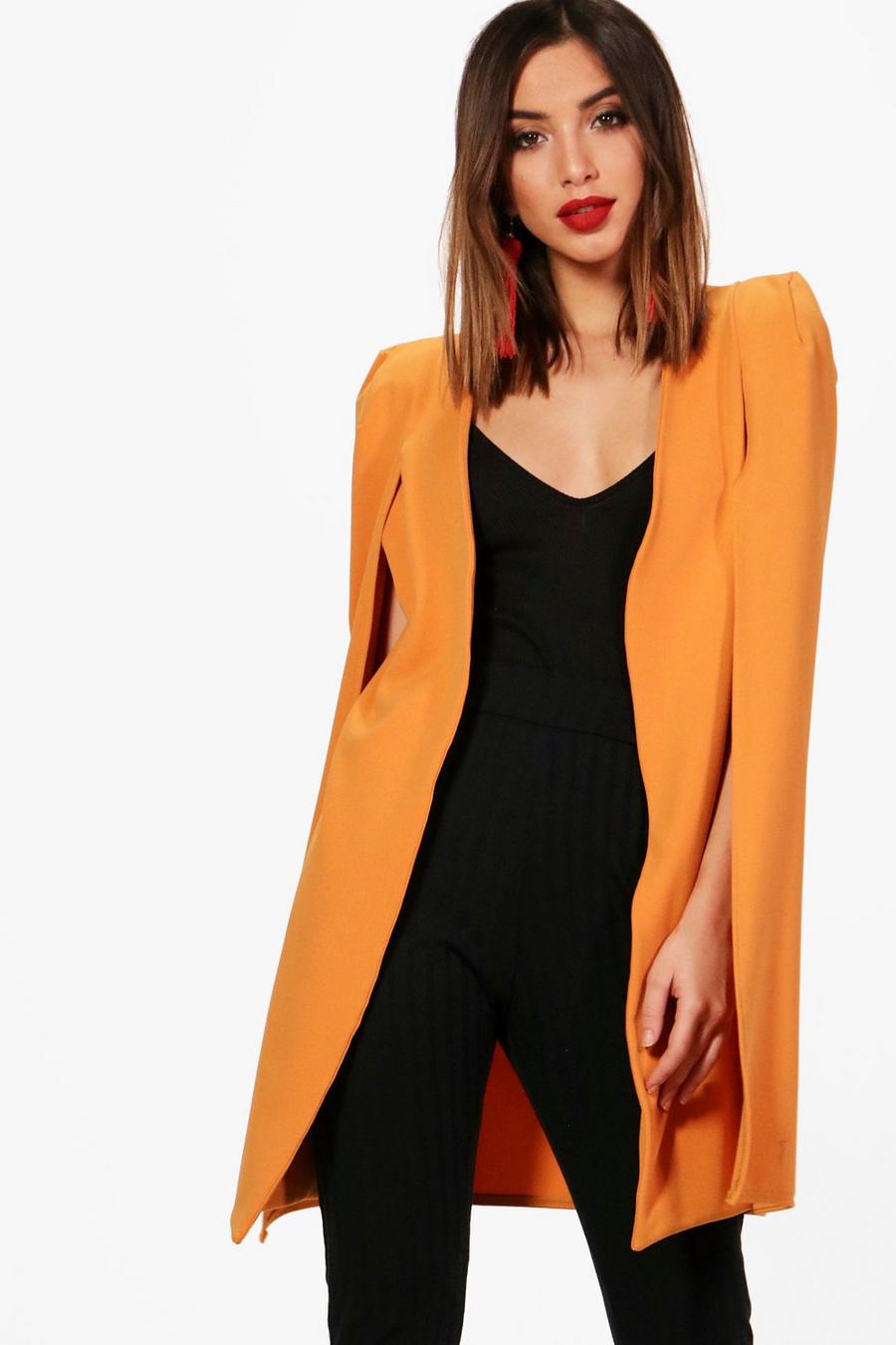 Mustard Longline Tailored Jersey Knit Crepe Cape image number 1