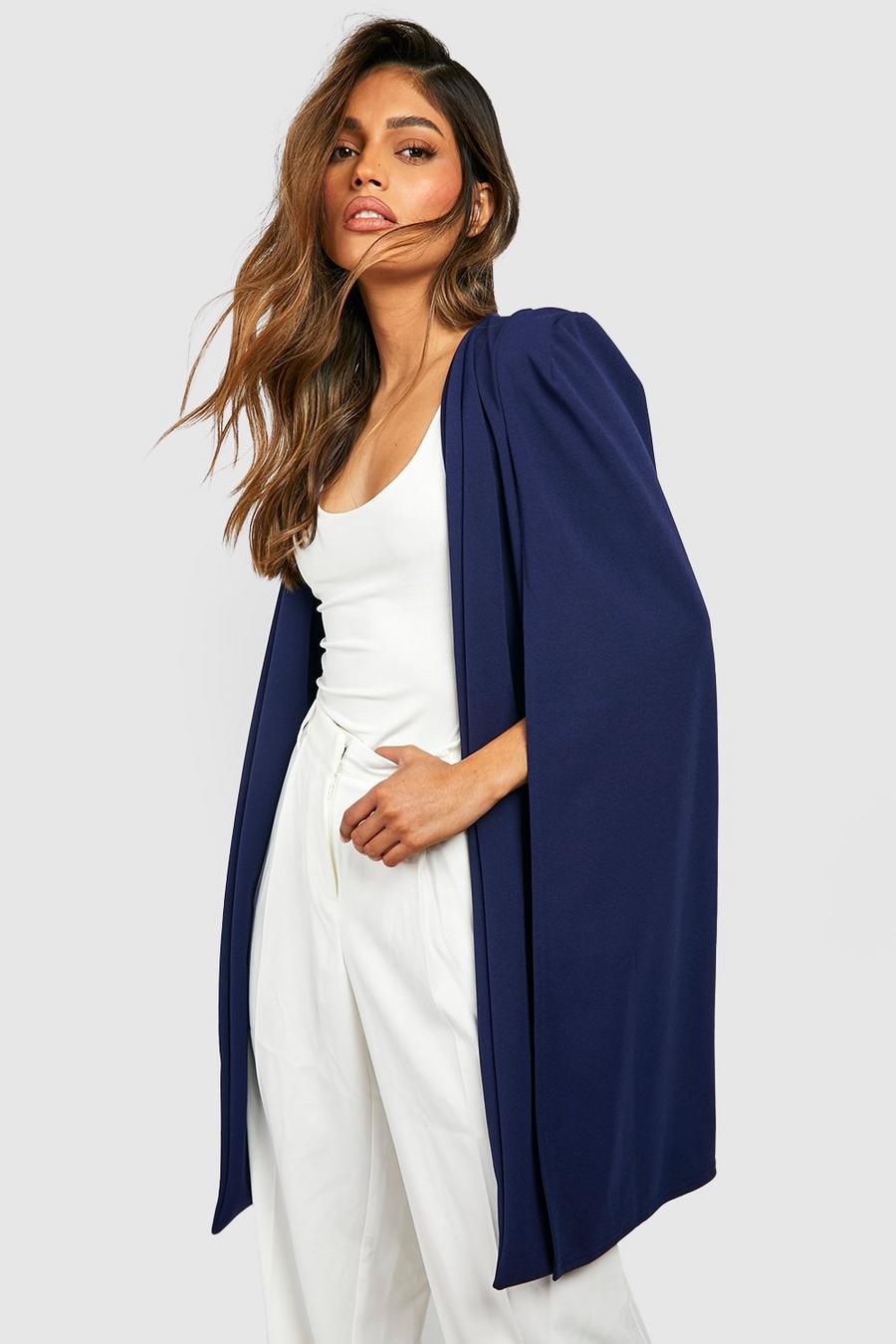 Navy Longline Tailored Jersey Knit Crepe Cape image number 1