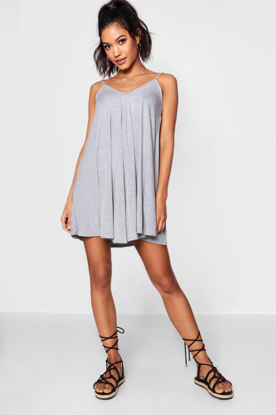 Basic Kleid mit V-Ausschnitt, Grau meliert image number 1