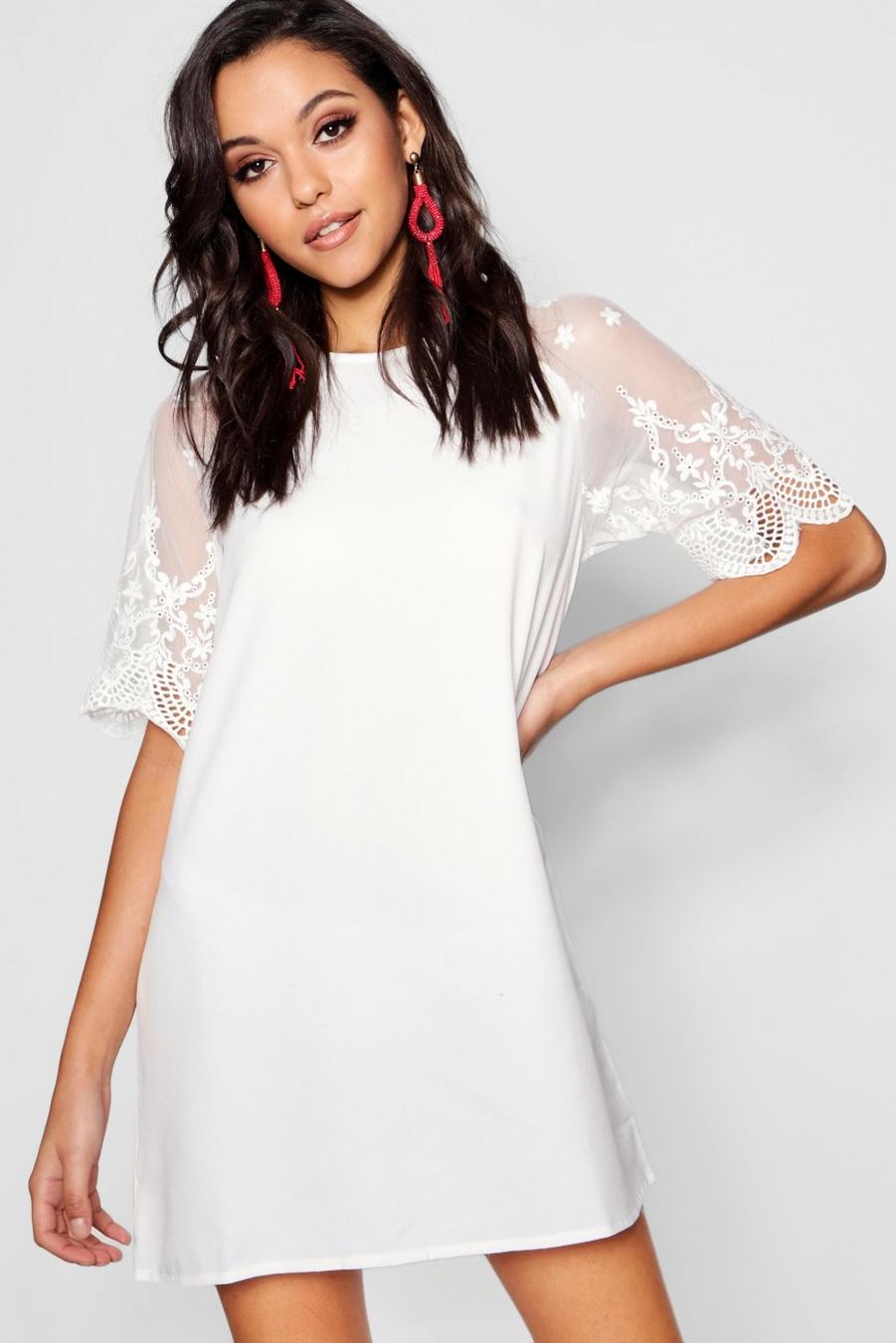 White Lace Sleeve Shift Dress image number 1