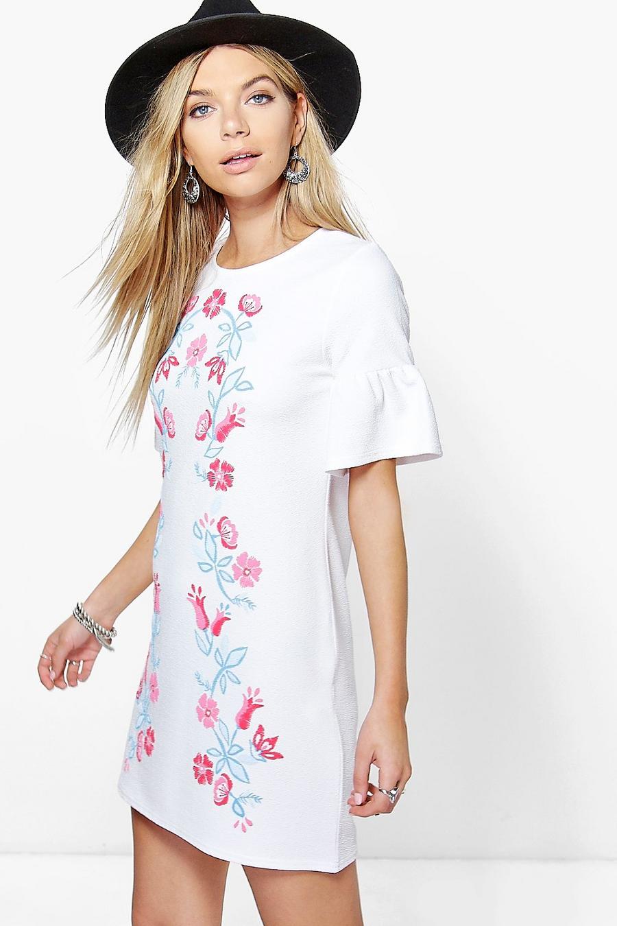 Ruth Printed Embroidery Bell Sleeve Shift Dress image number 1