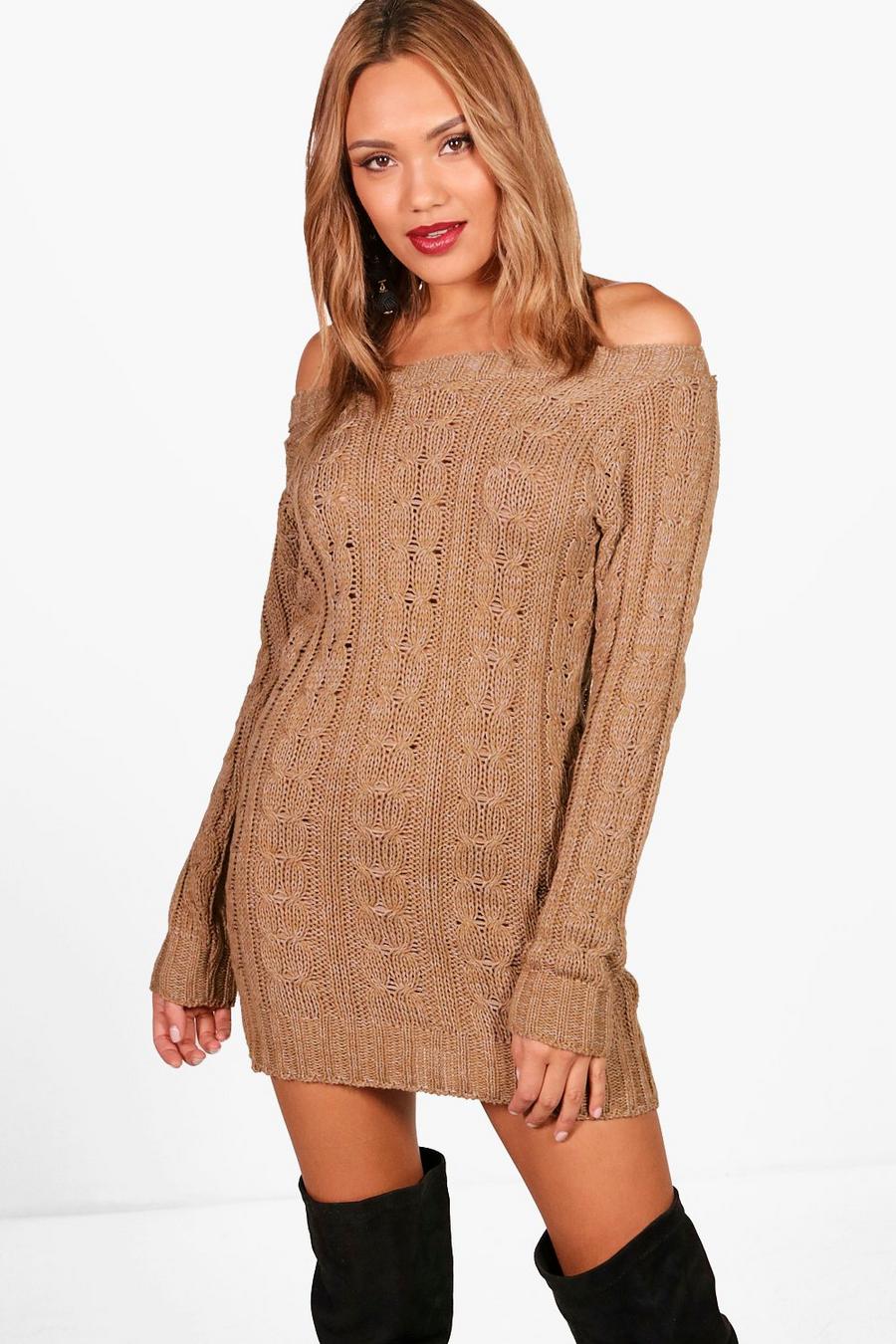 Camel Cable Knit Mini Dress image number 1