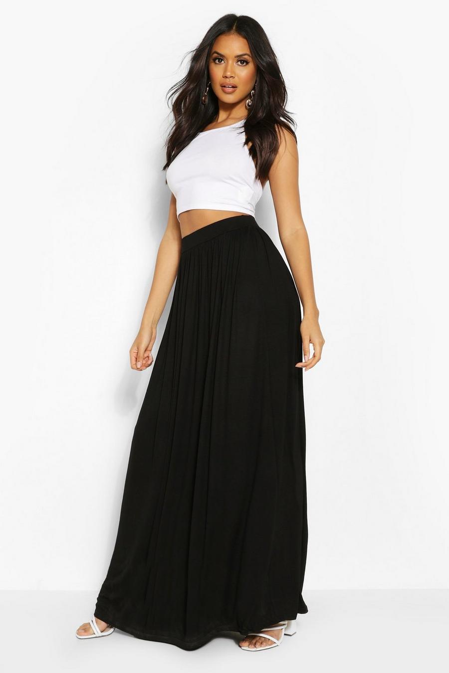 Black Floor Sweeping Jersey Knit Maxi Skirt image number 1