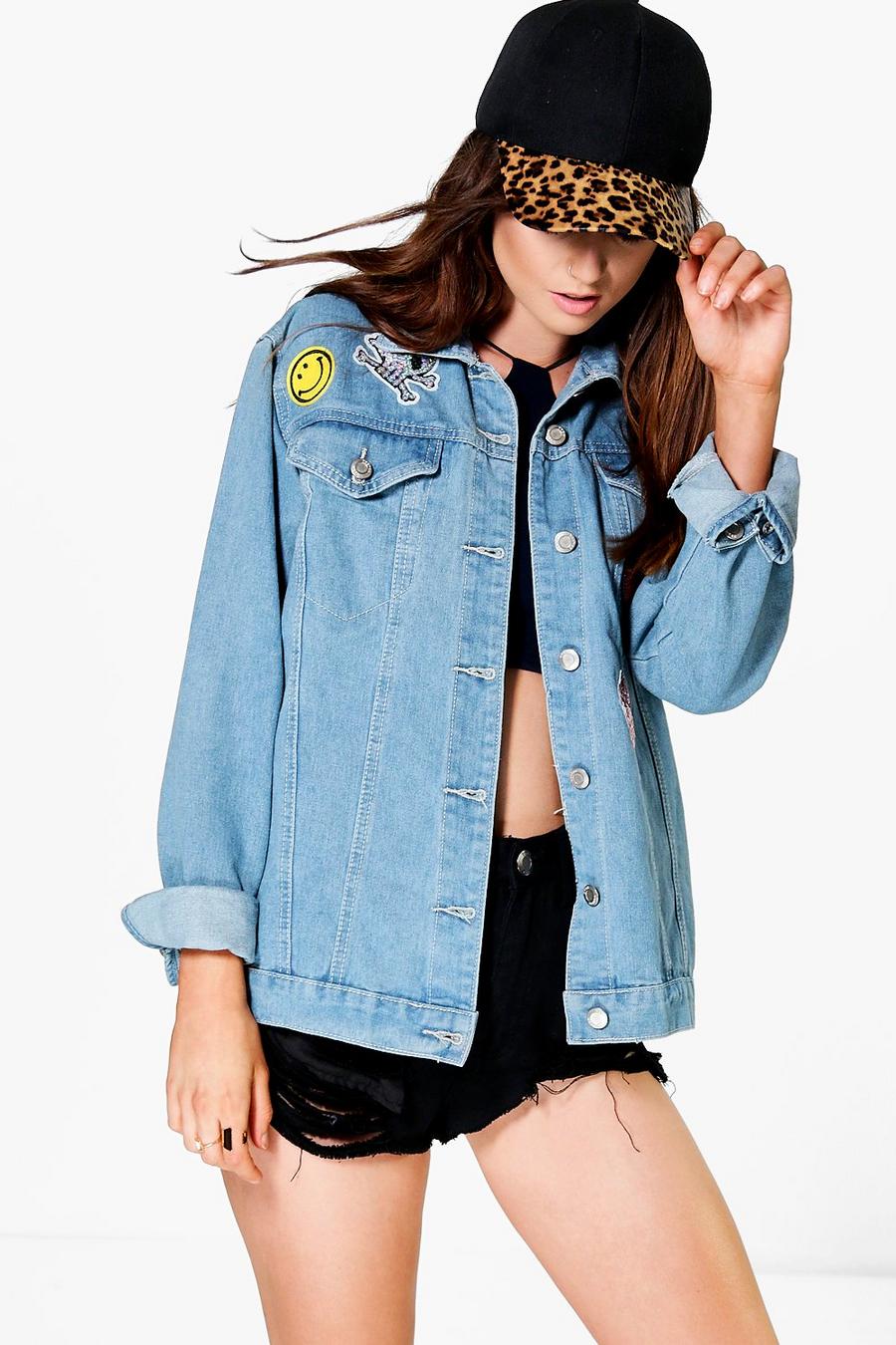 Blue Jodie Oversized Denim Jacket With Patches image number 1