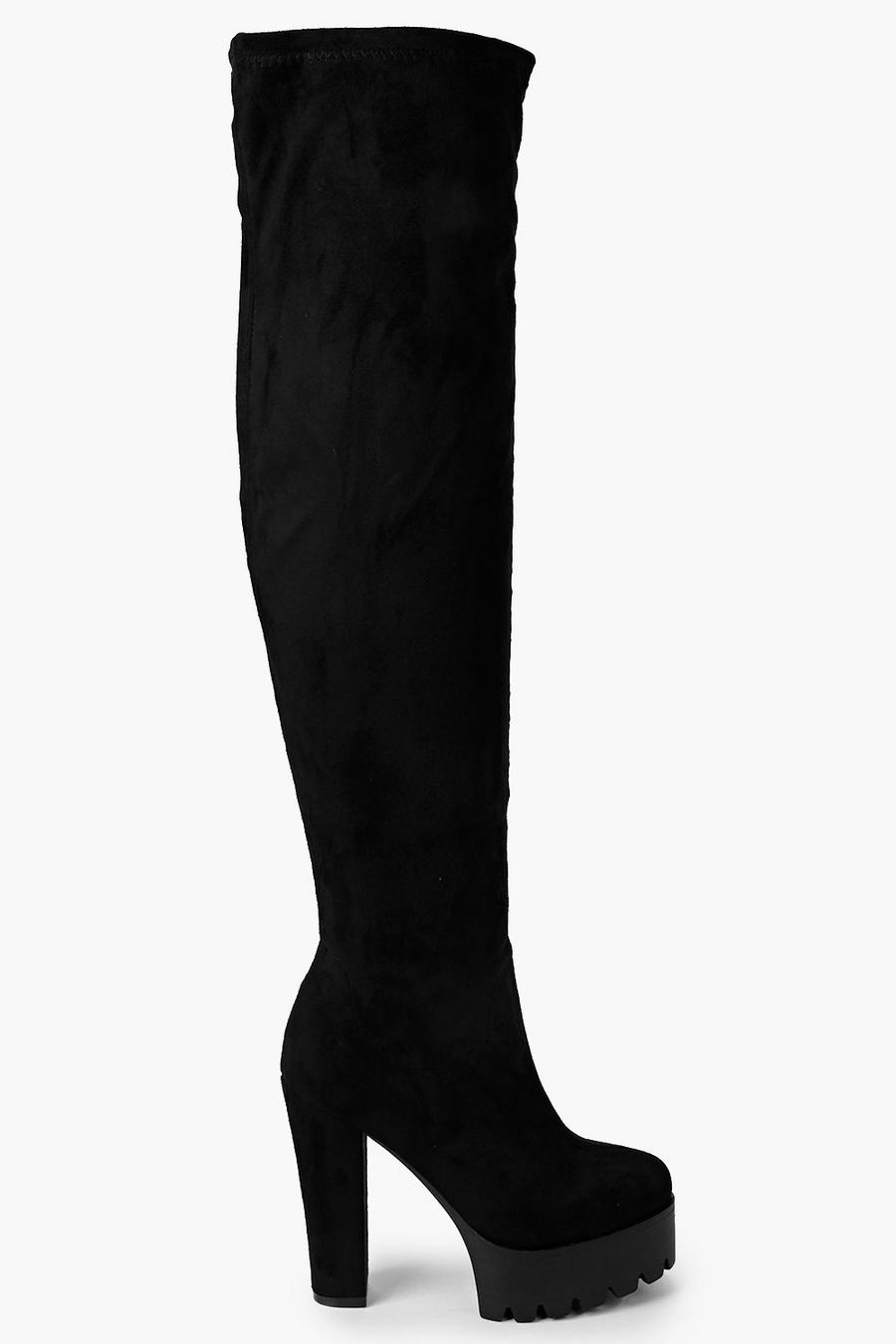 Black Platform Cleated Thigh High Boots image number 1