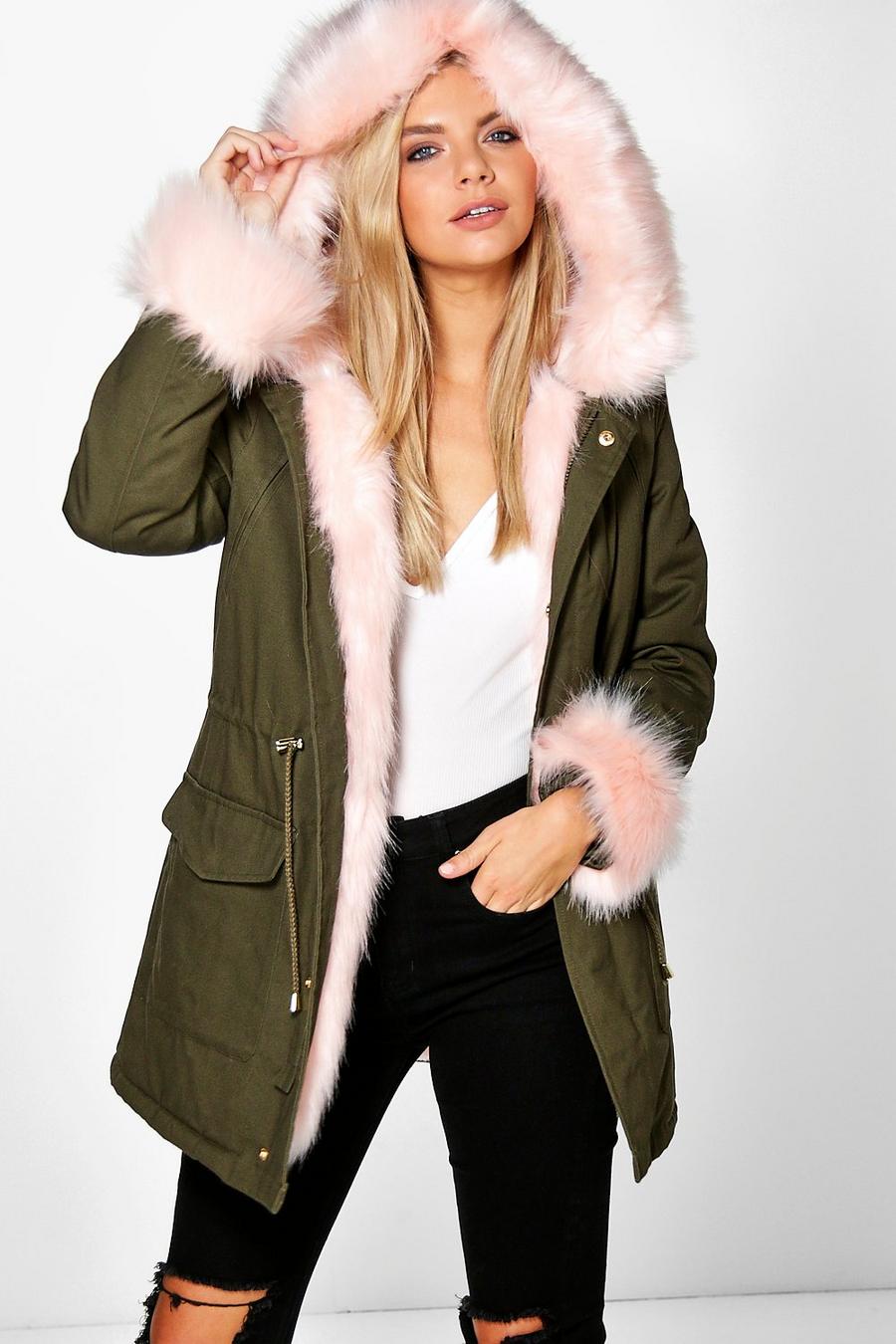 Pink Boutique Tia Detachable Faux Fur Cuff & Collar Parka image number 1