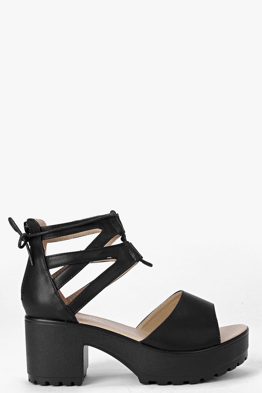 Black Lace Up Two Part Cleated Sandals image number 1