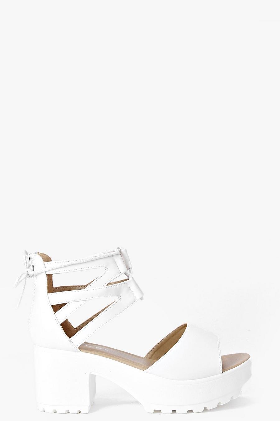 White Lace Up Two Part Cleated Sandals image number 1