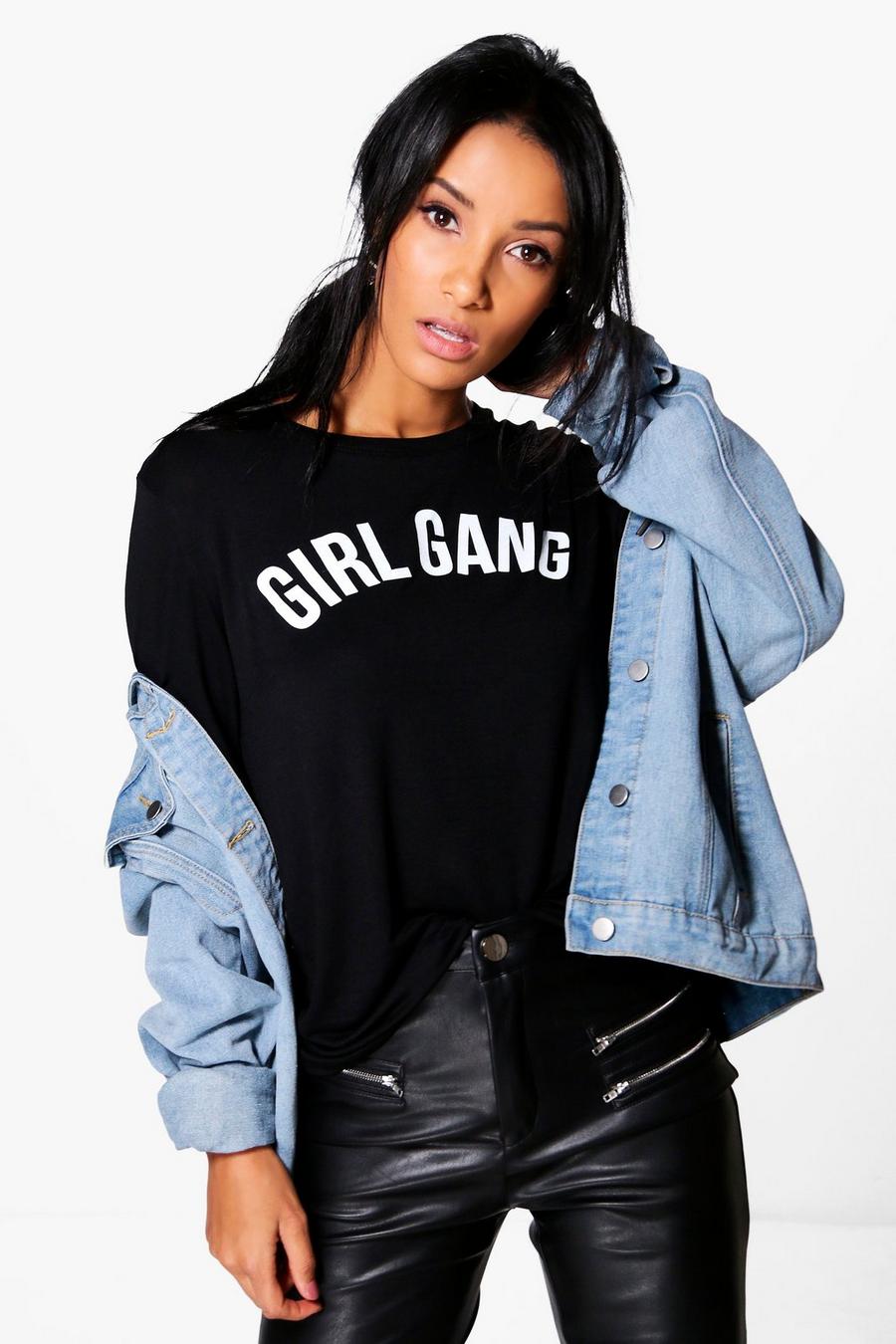 Black Oversized Girl Gang T-Shirt image number 1
