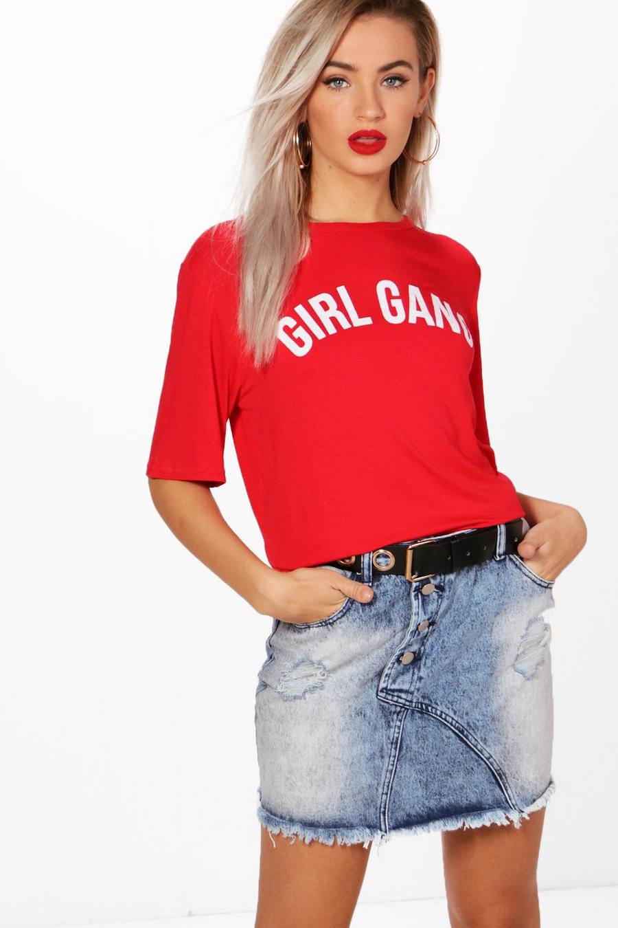 T-Shirt oversize Girl Gang, Rouge image number 1
