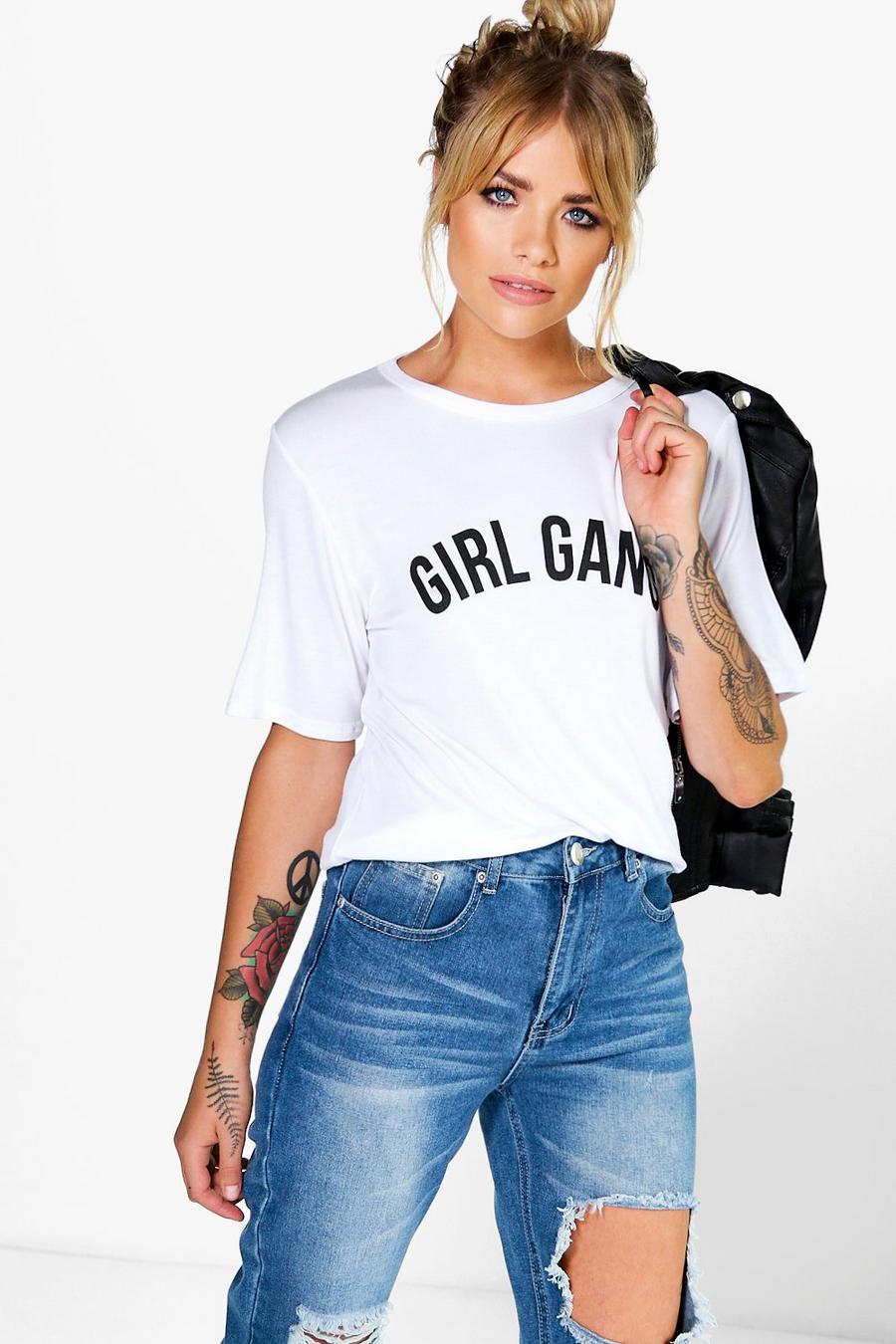 White Oversized Girl Gang T-Shirt image number 1