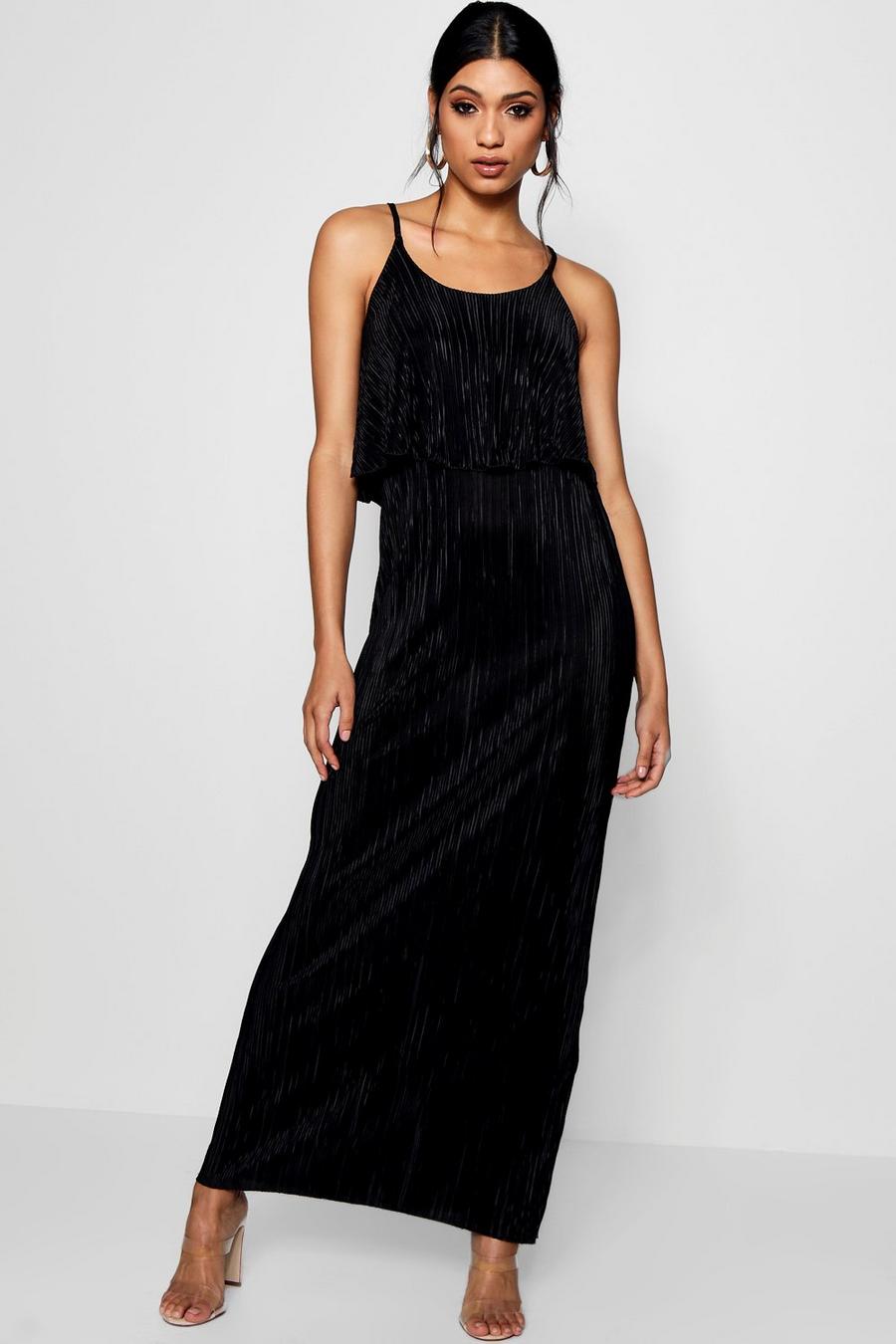 Black Double Layer Crinkle Maxi Dress image number 1