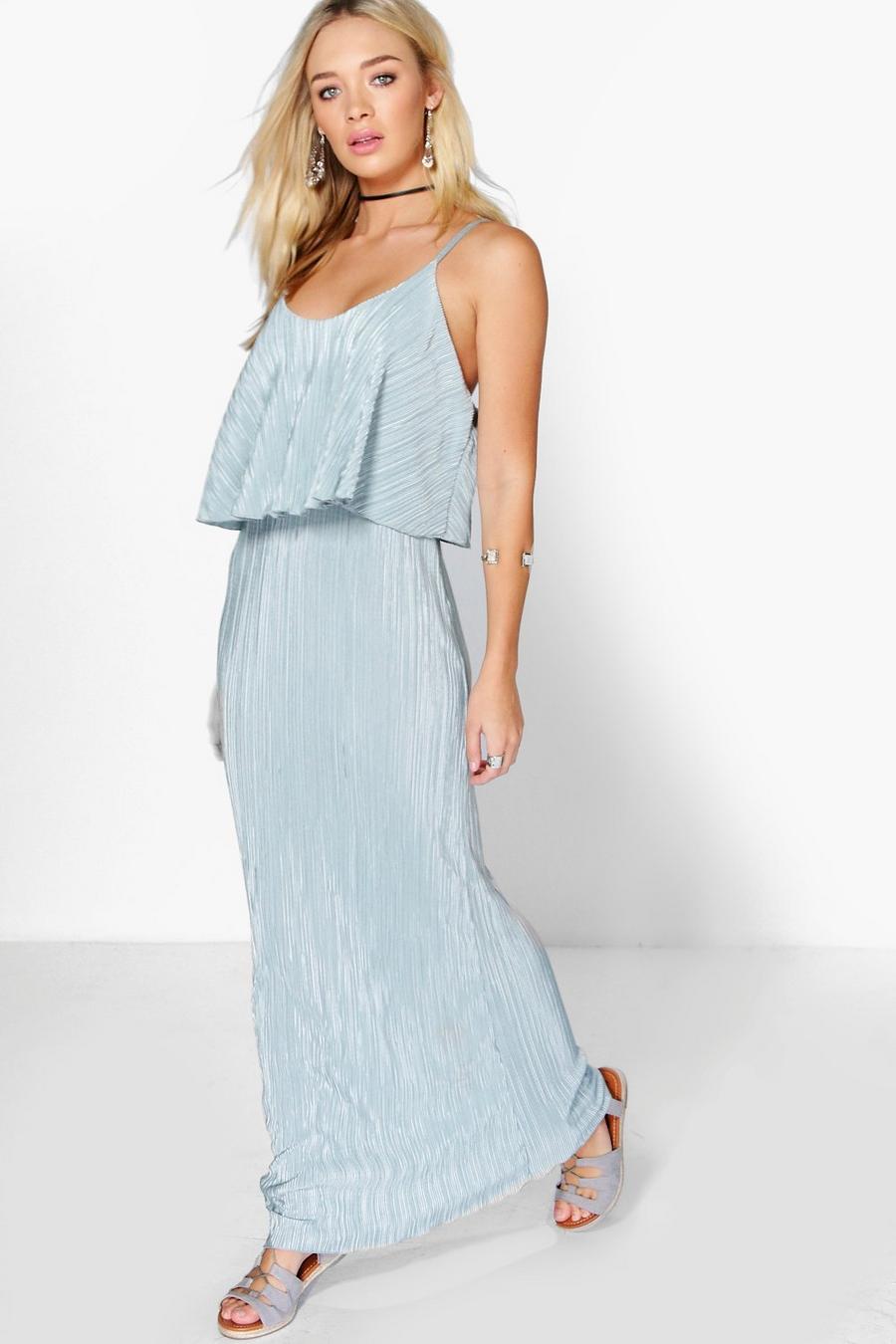 Grey Double Layer Crinkle Maxi Dress image number 1