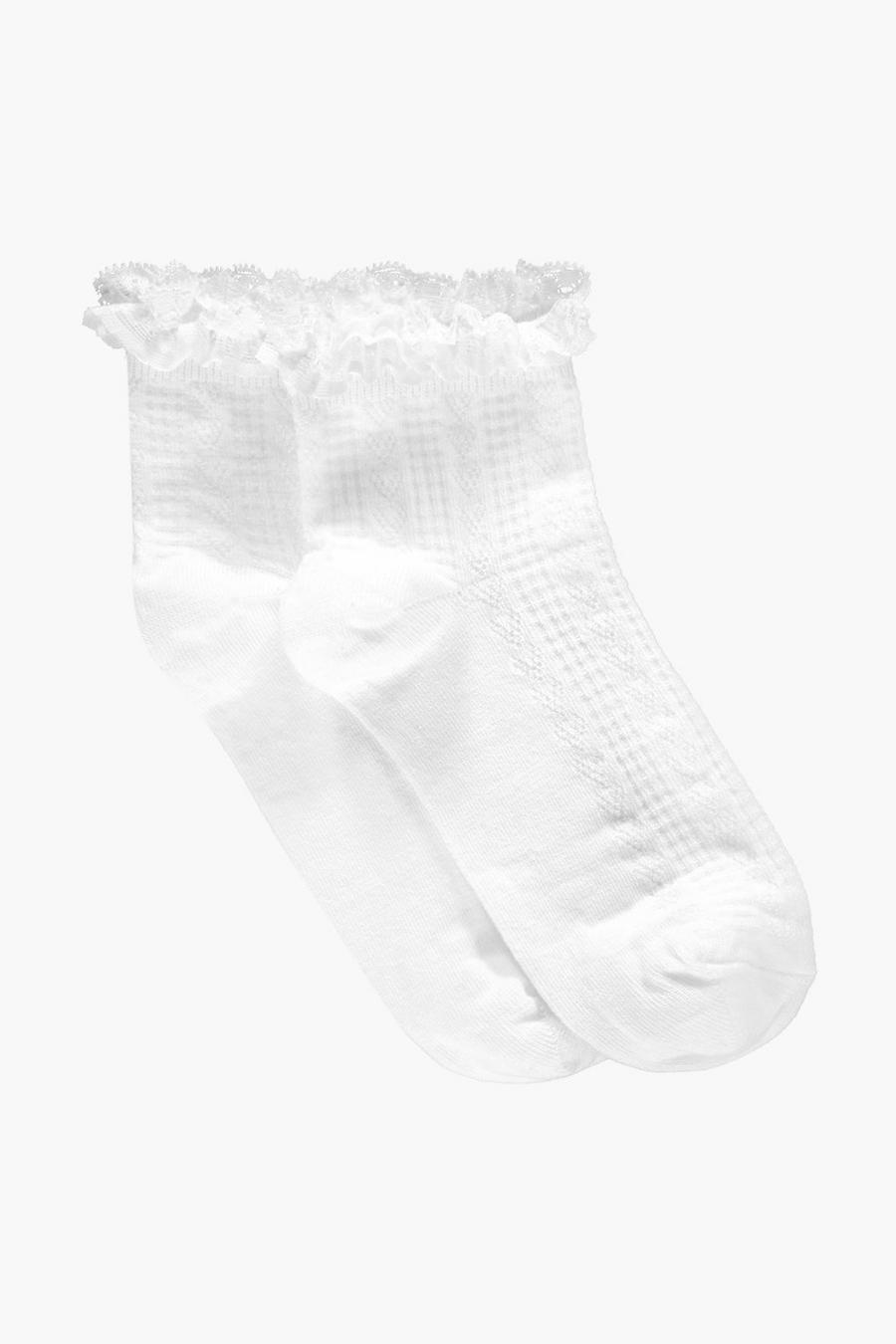 Knöchelhohe Socken mit Rüschenbündchen, Weiß image number 1