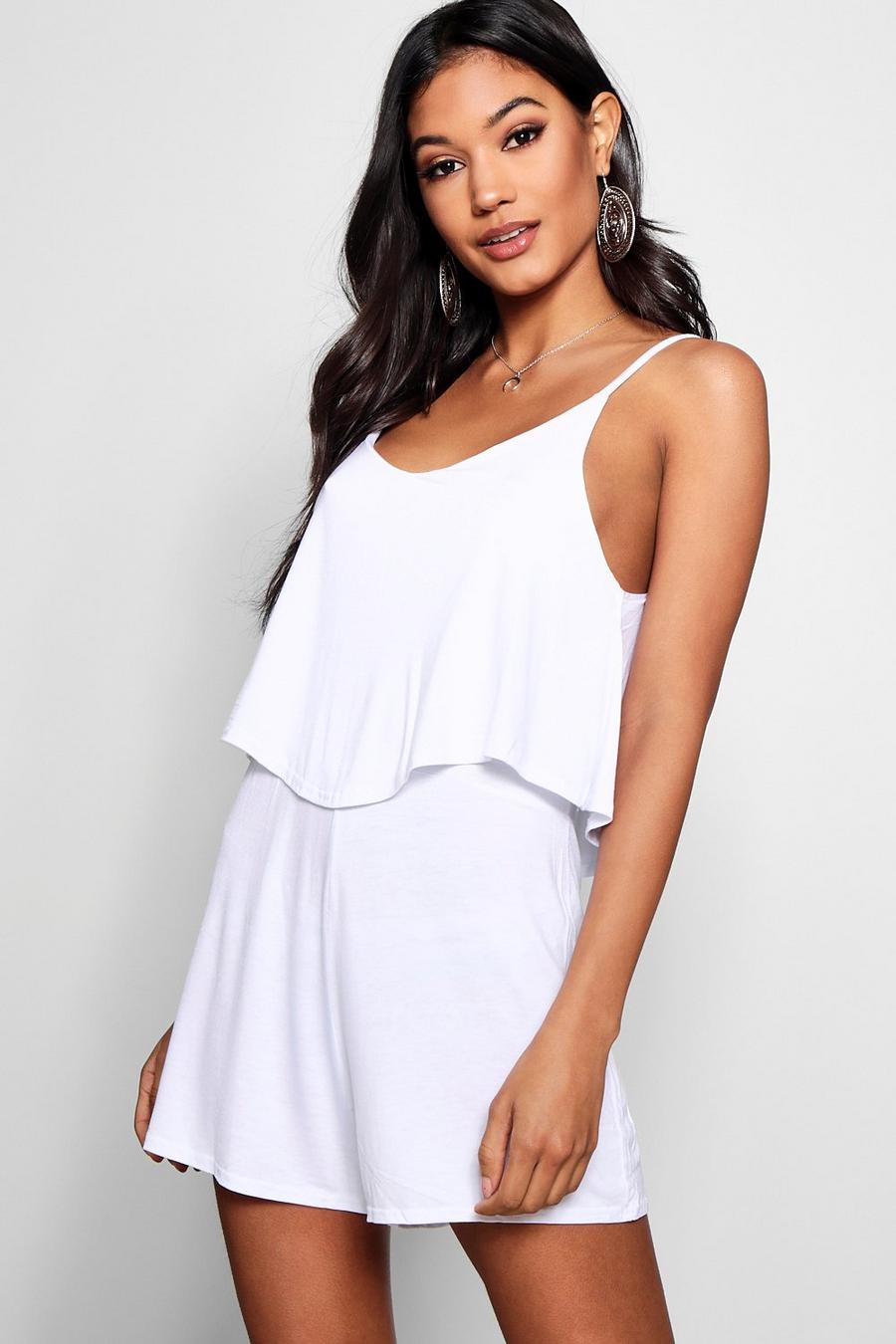 White Strappy Cami Overlay Playsuit image number 1