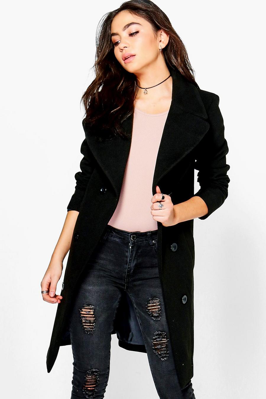 Black Oversized Collar Double Breasted Coat image number 1