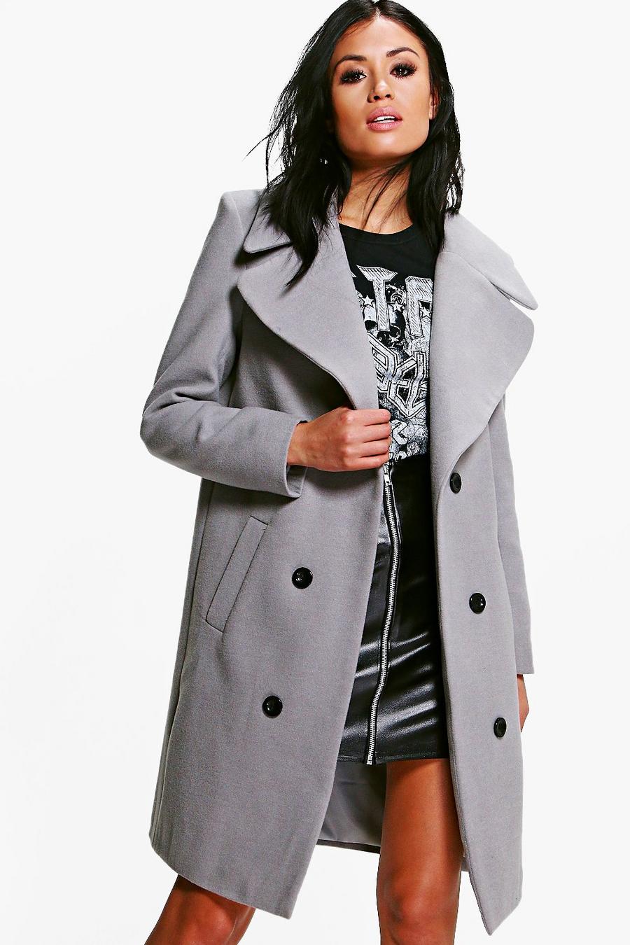 Silver Oversized Collar Double Breasted Coat image number 1